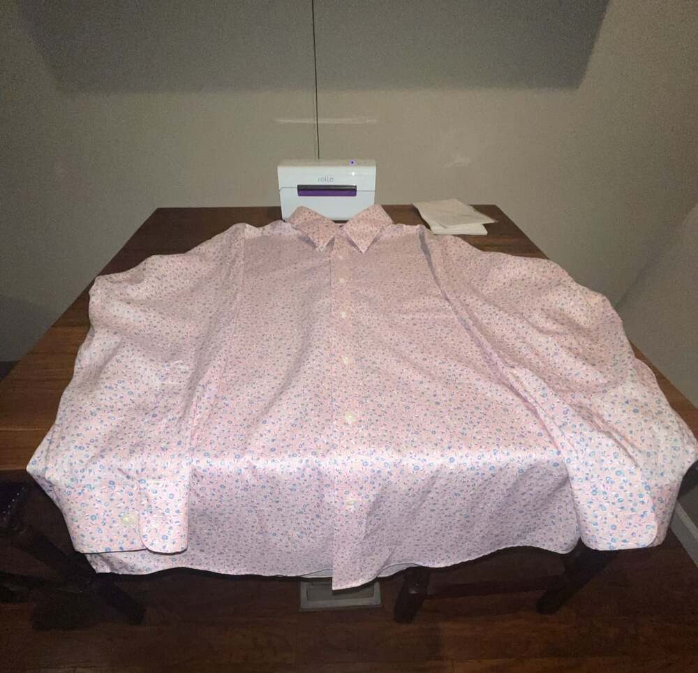 Lands' End Button Down Shirt 16 1/2-32 Pink Floral Supima Pinpoint